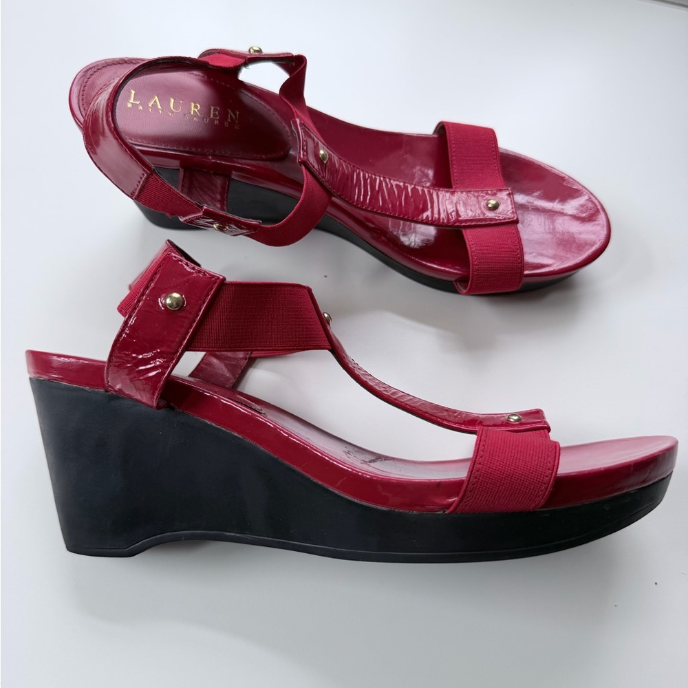 Lauren Ralph Lauren Red Wedge Sandals - Picture 4 of 13